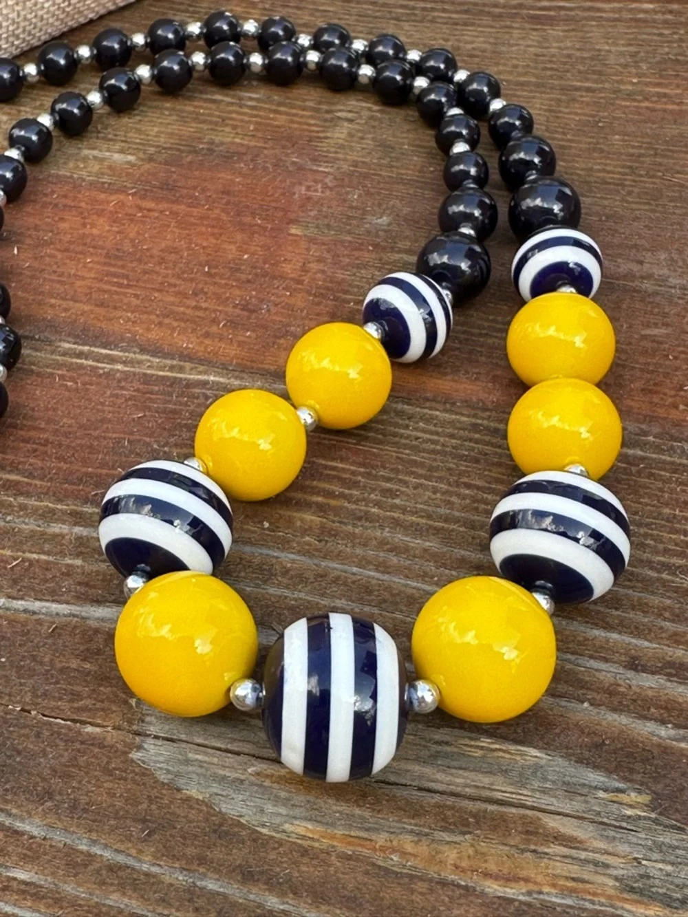 Bold Yellow and Navy Beaded Necklace - Picture 5 of 5